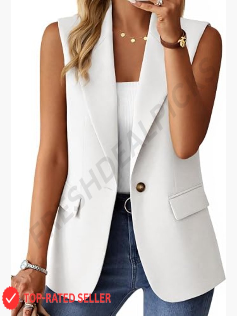 Lightweight Sleeveless Blazer Vest - Business Casual Work Office Top With
